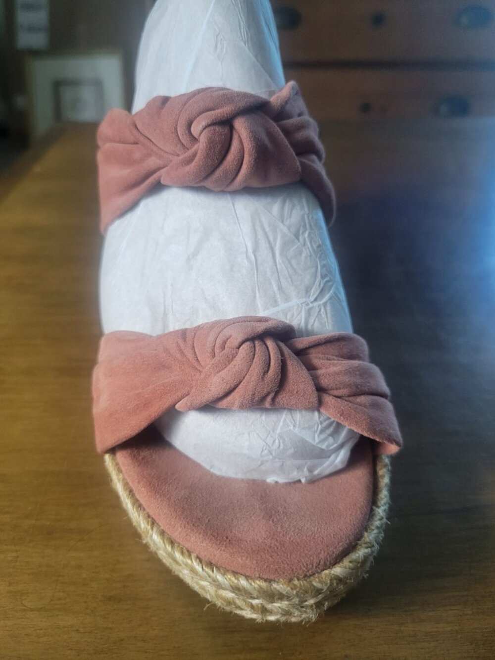 Stuart Weitzman Pink Suede Knotted Espadrille Wedge Slide Sandals Size 7